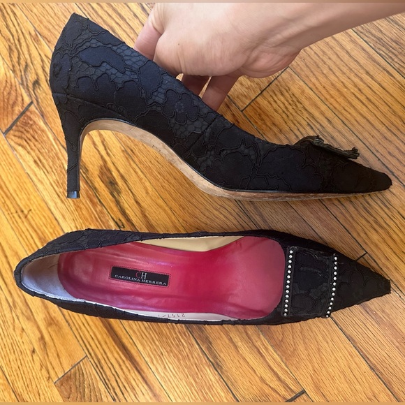 CH CAROLINA HERRERA BLACK LACE EMBELLISHED PUMPS SIZE 39 - Picture 14 of 16
